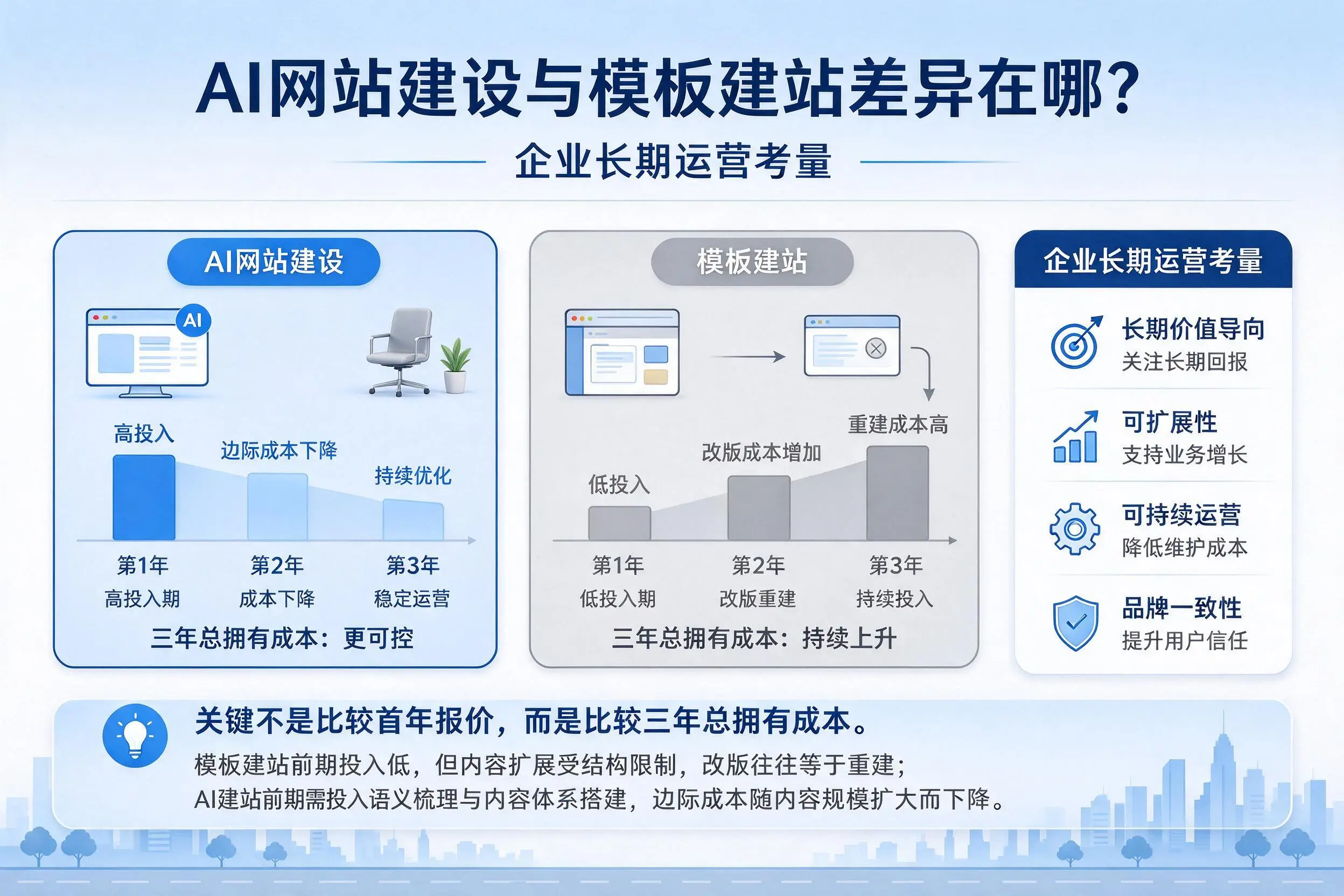 AI网站建设与模板建站差异在哪？商丘企业长期运营考量